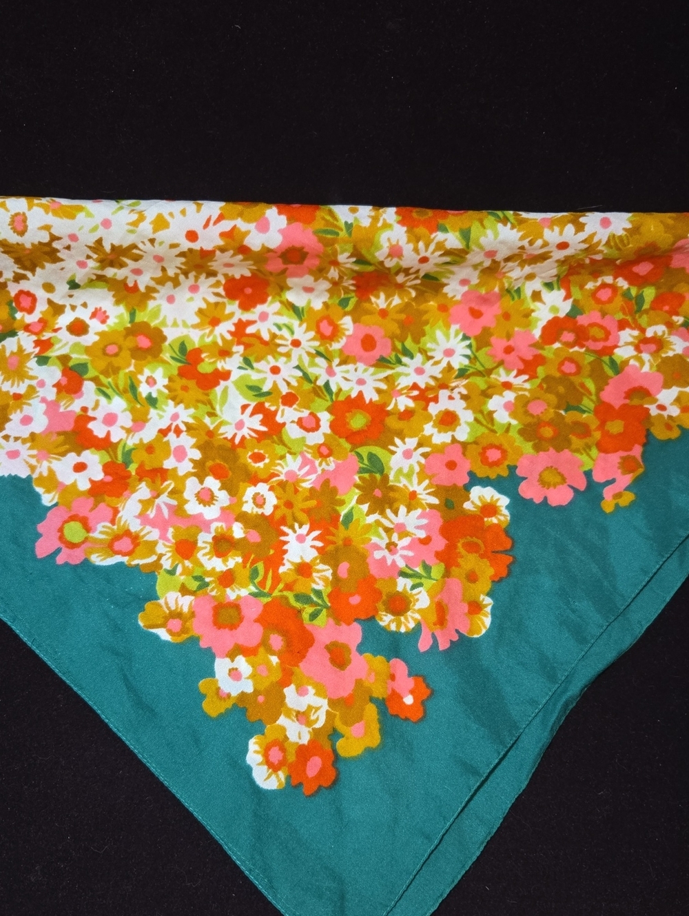 VTG 70s Flower Power Floral Square Scarf Teal Orange Made in Italy Retro